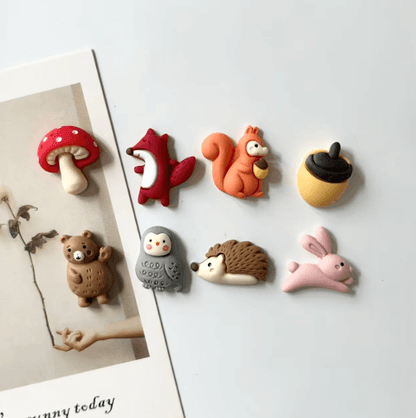 8-Piece Fox & Hedgehog Animal Refrigerator Magnets – Cute Resin Fridge Decor Gift Set