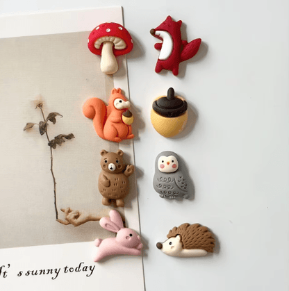 8-Piece Fox & Hedgehog Animal Refrigerator Magnets – Cute Resin Fridge Decor Gift Set