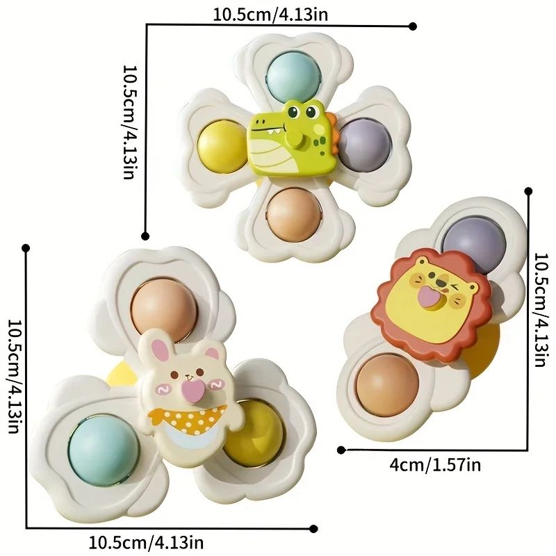 Cartoon Animal suction cup spinning top Set (1/3/6pcs) – Stick-Anywhere suction cup spinner toy for Desk, Glass & Tile