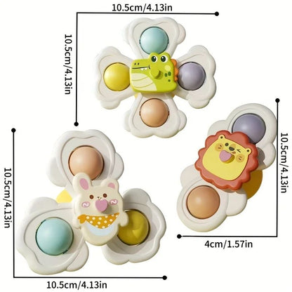 Cartoon Animal suction cup spinning top Set (1/3/6pcs) – Stick-Anywhere suction cup spinner toy for Desk, Glass & Tile