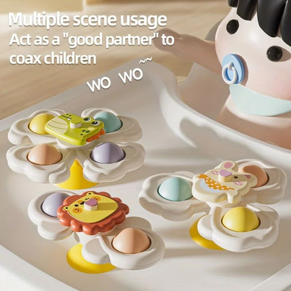 Cartoon Animal suction cup spinning top Set (1/3/6pcs) – Stick-Anywhere suction cup spinner toy for Desk, Glass & Tile