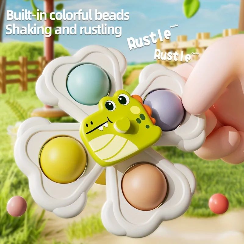 Cartoon Animal suction cup spinning top Set (1/3/6pcs) – Stick-Anywhere suction cup spinner toy for Desk, Glass & Tile