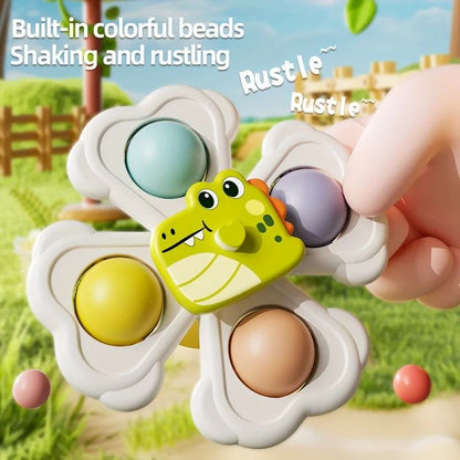 Cartoon Animal suction cup spinning top Set (1/3/6pcs) – Stick-Anywhere suction cup spinner toy for Desk, Glass & Tile