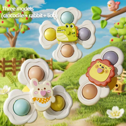 Cartoon Animal suction cup spinning top Set (1/3/6pcs) – Stick-Anywhere suction cup spinner toy for Desk, Glass & Tile