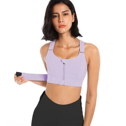Womens Front Zipper Shockproof Sports Bra Plus Size Adjustable Yoga Vest