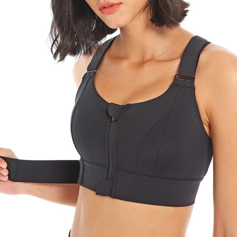 Womens Front Zipper Shockproof Sports Bra Plus Size Adjustable Yoga Vest