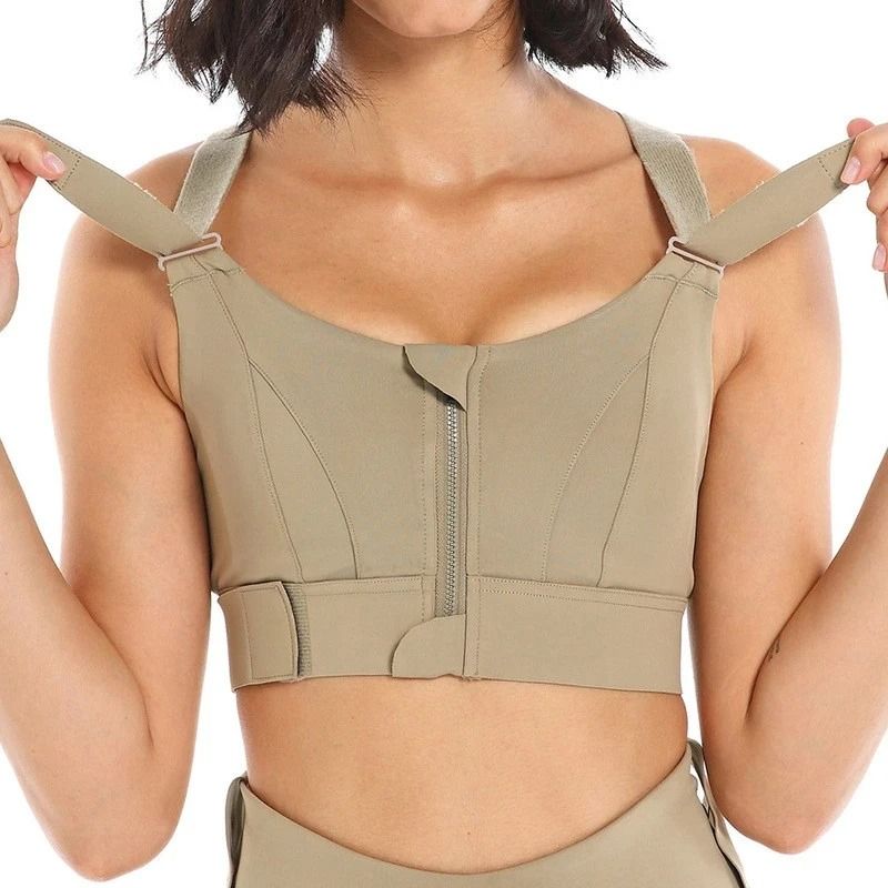 Womens Front Zipper Shockproof Sports Bra Plus Size Adjustable Yoga Vest
