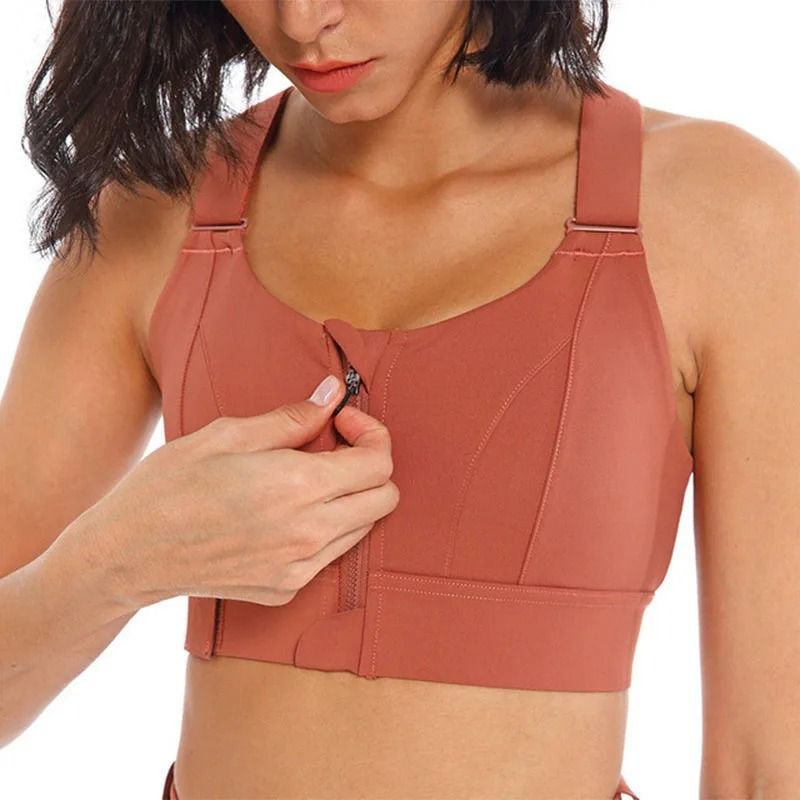 Womens Front Zipper Shockproof Sports Bra Plus Size Adjustable Yoga Vest