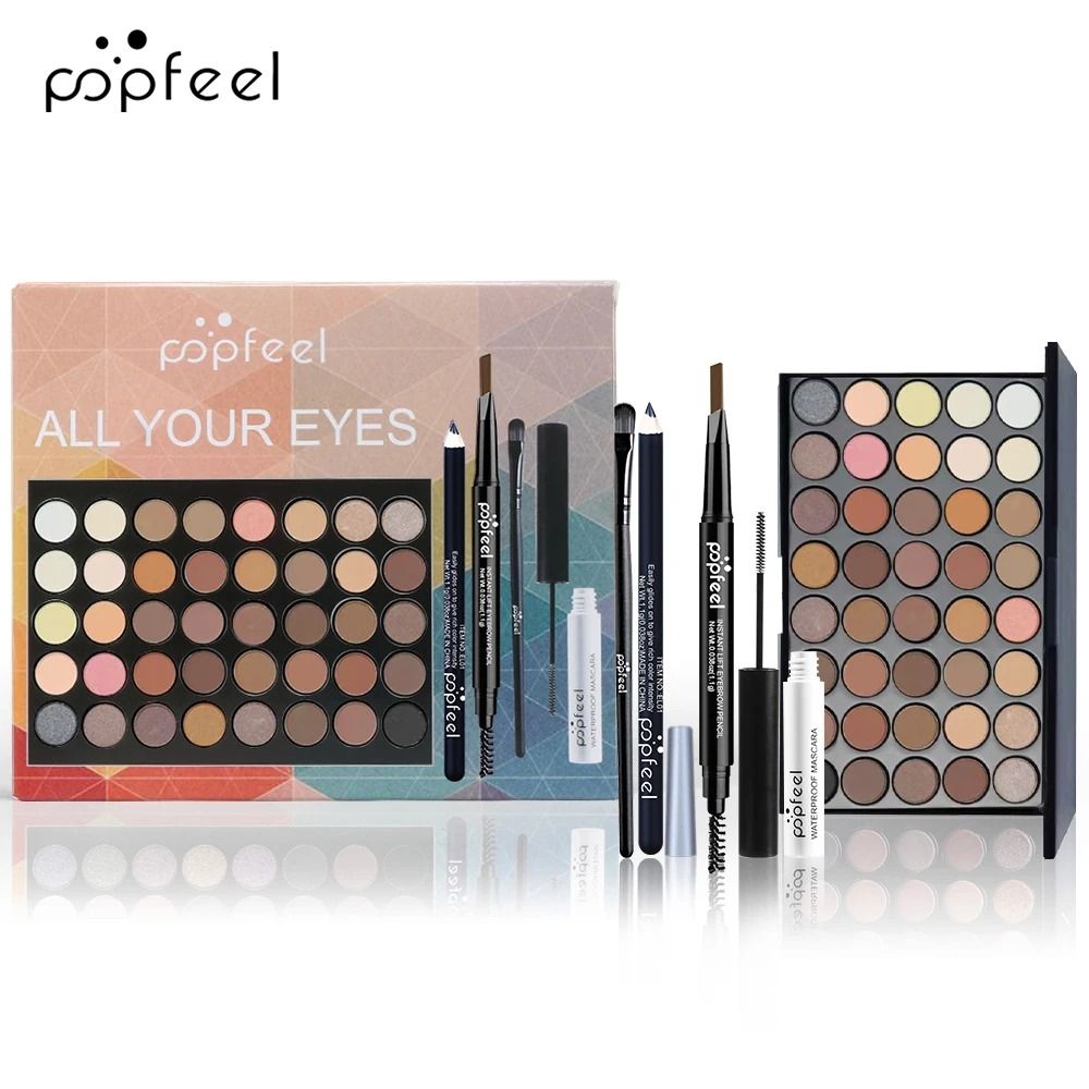 POPFEEL Complete Eye Makeup Set with Palette Eyeliner Mascara and Brow Pencil
