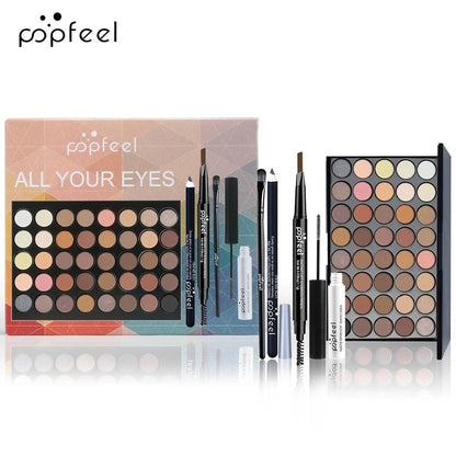 POPFEEL Complete Eye Makeup Set with Palette Eyeliner Mascara and Brow Pencil