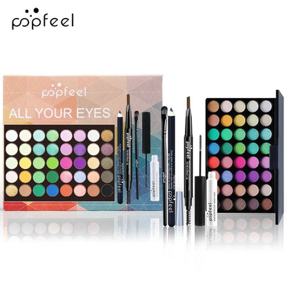 POPFEEL Complete Eye Makeup Set with Palette Eyeliner Mascara and Brow Pencil