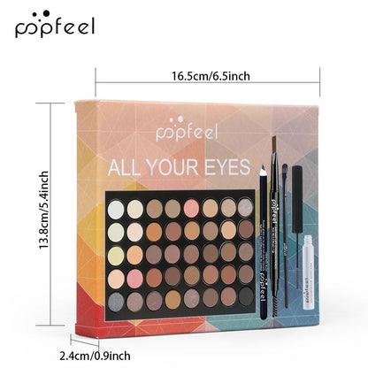 POPFEEL Complete Eye Makeup Set with Palette Eyeliner Mascara and Brow Pencil