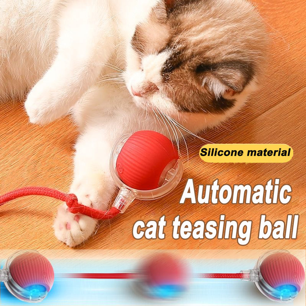 Interactive Silicone Smart Ball for Cats, USB Rechargeable, Electric Rolling Pet Cat Toy with Long Tail Teaser