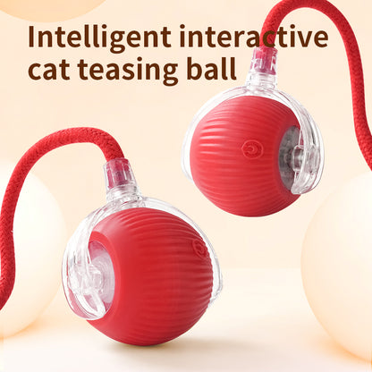 Interactive Silicone Smart Ball for Cats, USB Rechargeable, Electric Rolling Pet Cat Toy with Long Tail Teaser