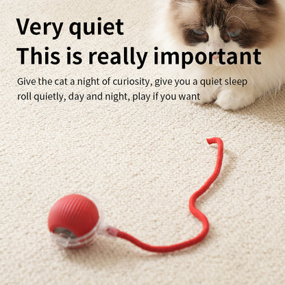 Interactive Silicone Smart Ball for Cats, USB Rechargeable, Electric Rolling Pet Cat Toy with Long Tail Teaser