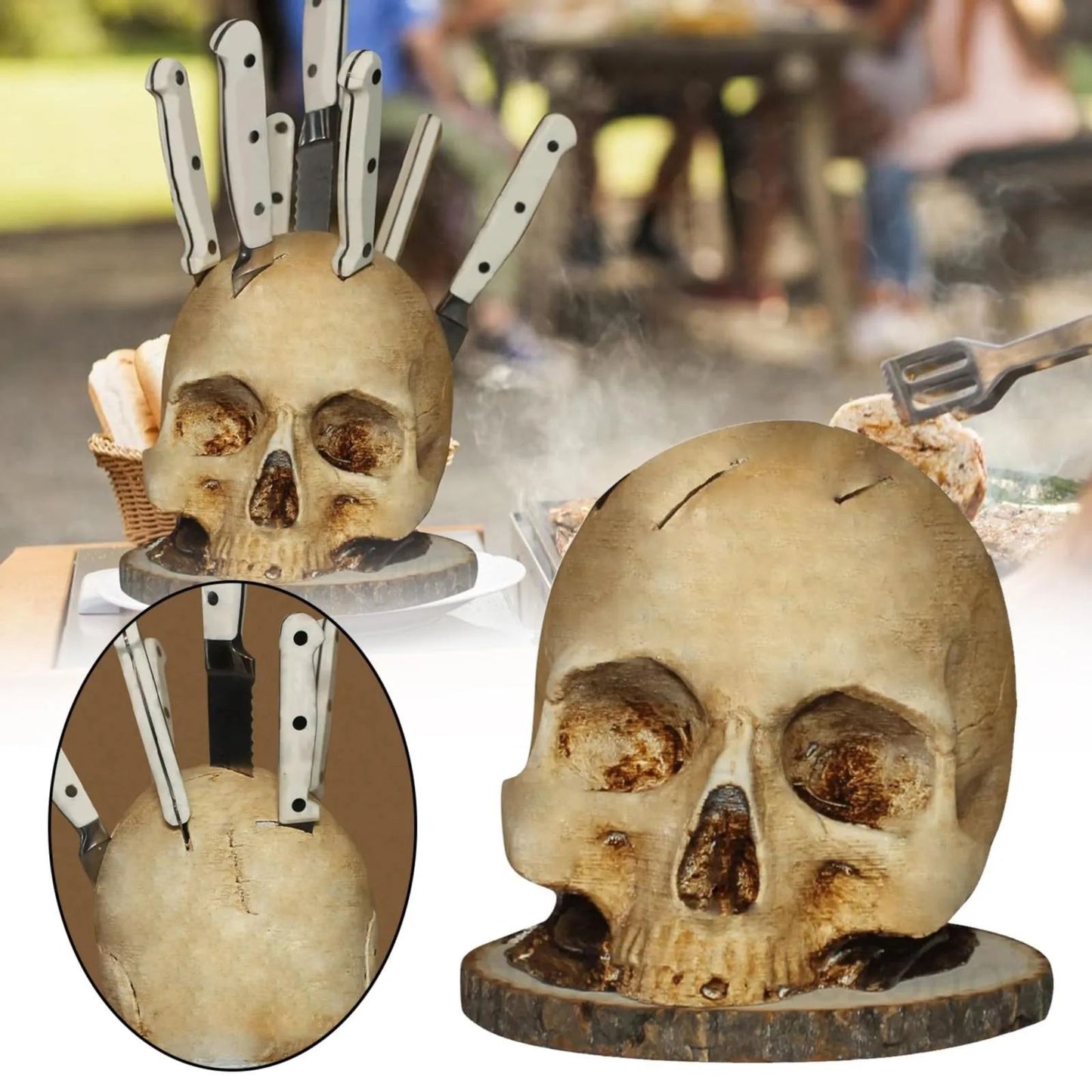 Skull Skeleton Kitchen Knife Holder Stand
