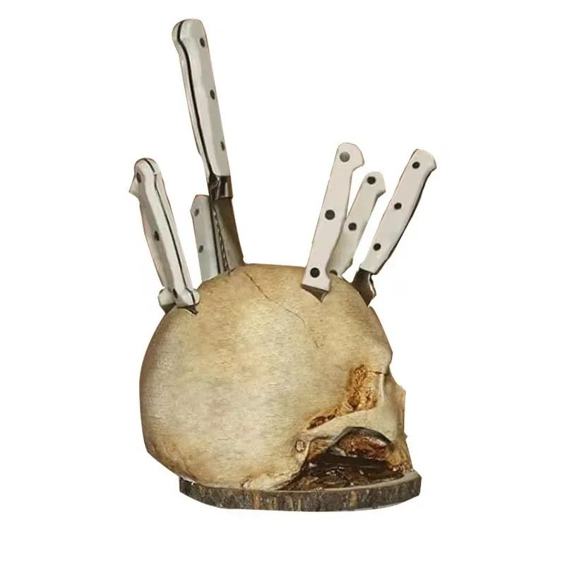 Skull Skeleton Kitchen Knife Holder Stand