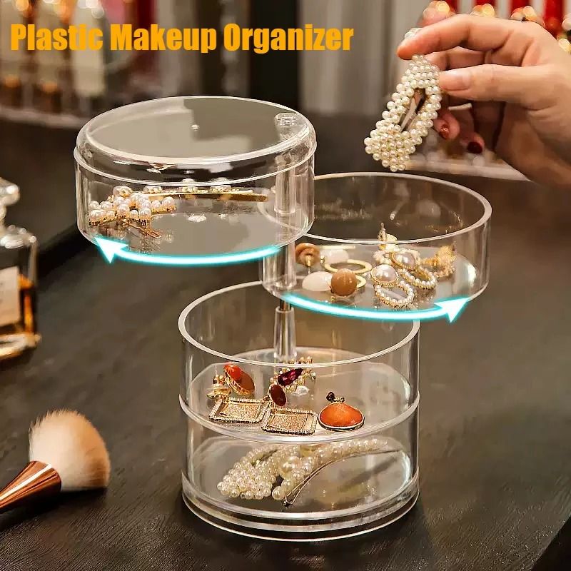 Rotating Jewelry Storage Box – Multi-Layer Round Makeup & Accessory Organizer