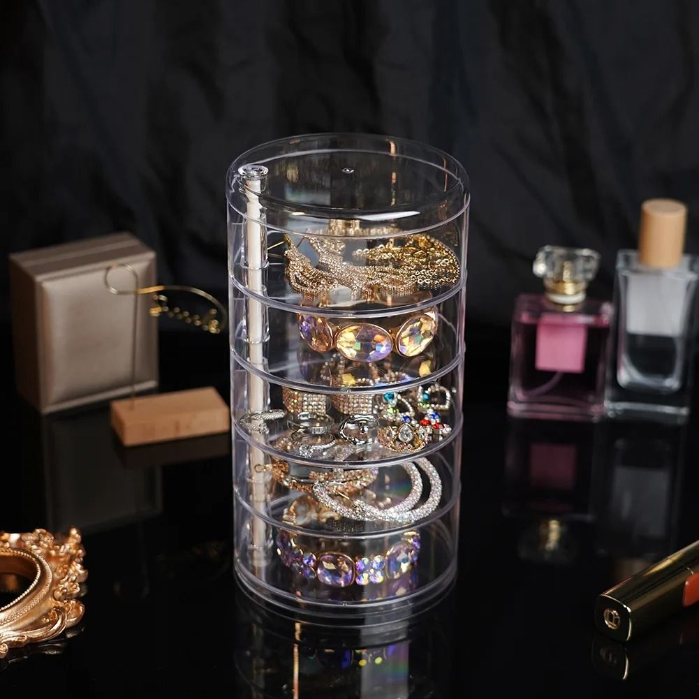 Rotating Jewelry Storage Box – Multi-Layer Round Makeup & Accessory Organizer