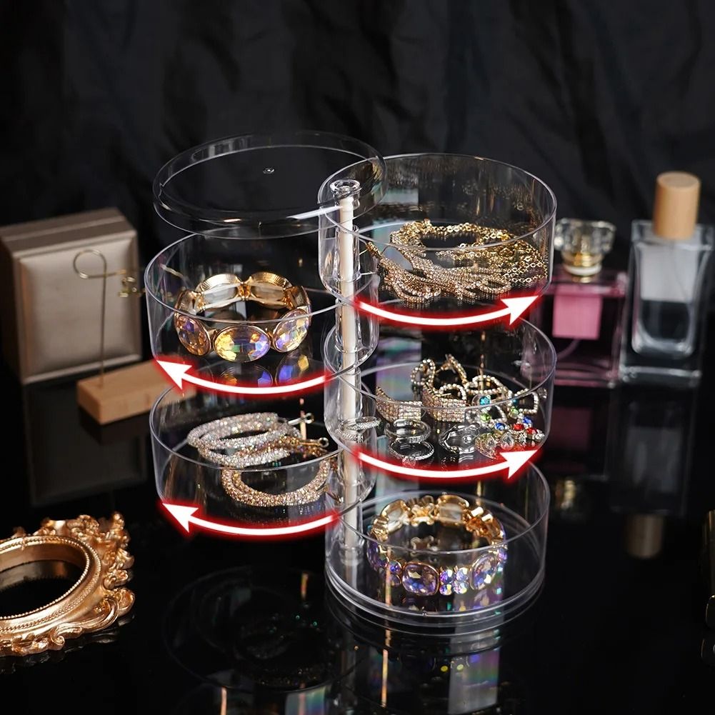 Rotating Jewelry Storage Box – Multi-Layer Round Makeup & Accessory Organizer