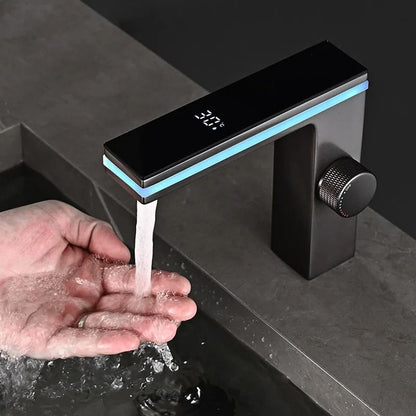 Digital Display Bathroom Basin Faucet – Intelligent LED Brass Deck-Mounted Hot & Cold Mixer Tap