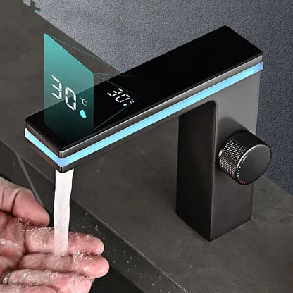 Digital Display Bathroom Basin Faucet – Intelligent LED Brass Deck-Mounted Hot & Cold Mixer Tap