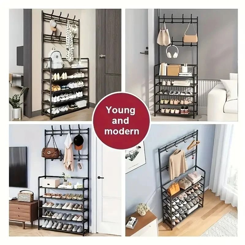 Multi-Functional Hallway Organizer – Integrated Clothes Hanger & Shoe Rack for Entryway Storage