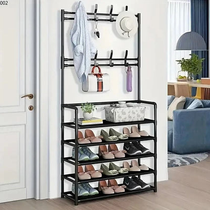 Multi-Functional Hallway Organizer – Integrated Clothes Hanger & Shoe Rack for Entryway Storage