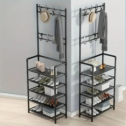 Multi-Functional Hallway Organizer – Integrated Clothes Hanger & Shoe Rack for Entryway Storage