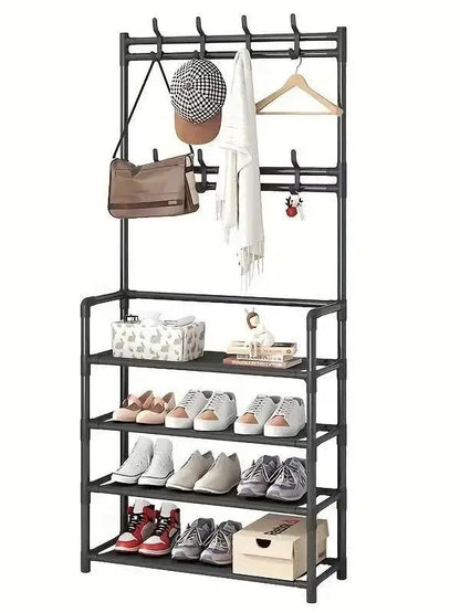 Multi-Functional Hallway Organizer – Integrated Clothes Hanger & Shoe Rack for Entryway Storage