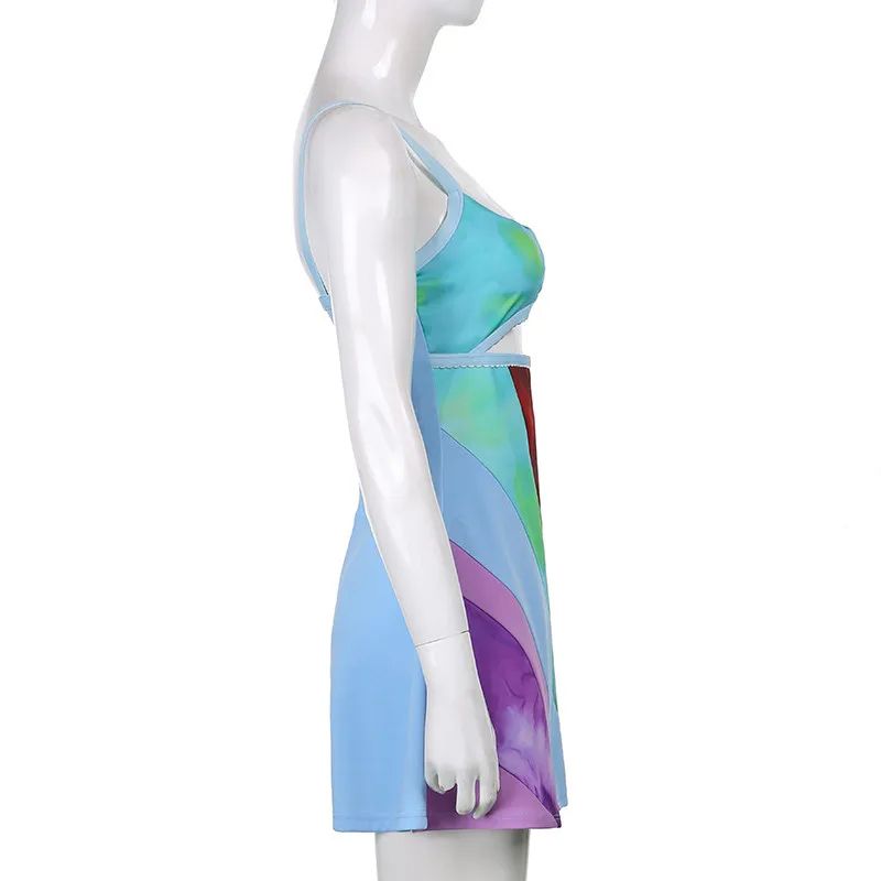 Vintage Y2K Bodycon Mini Dress – Contrast Sling Cutout Summer Streetwear Clubwear