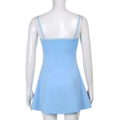 Vintage Y2K Bodycon Mini Dress – Contrast Sling Cutout Summer Streetwear Clubwear