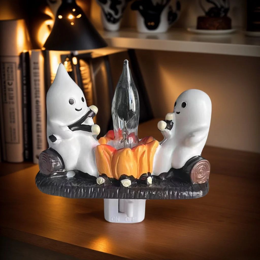Glowing Ghost Firelight Figurine – LED Halloween Desk Decor