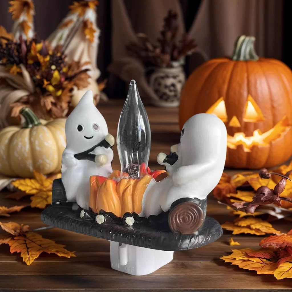 Glowing Ghost Firelight Figurine – LED Halloween Desk Decor