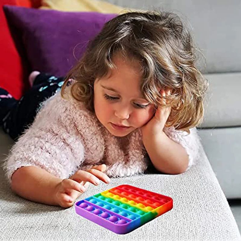 Rainbow Square Pop It Fidget Toy – Calming Sensory Stress Relief for Kids & Adults