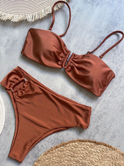 Bandeau Push-Up Bikini Set Womens Brazilian Swimwear 2024