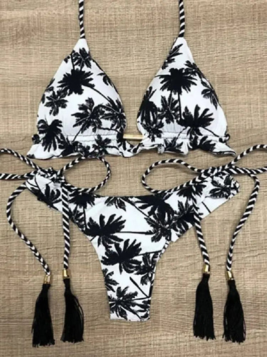 RUOTONSEPT Coconut Tree Print Triangle Bikini Set for Women
