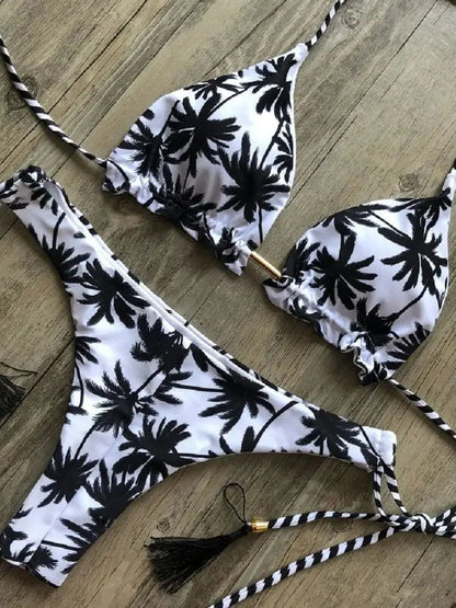 RUOTONSEPT Coconut Tree Print Triangle Bikini Set for Women