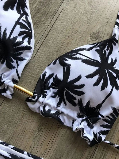 RUOTONSEPT Coconut Tree Print Triangle Bikini Set for Women