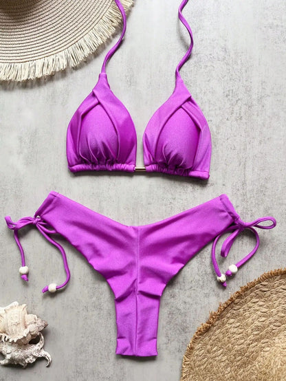 RUOTONGSEPT 13-Color Triangle Bikini Push-Up Swimwear Set for Women