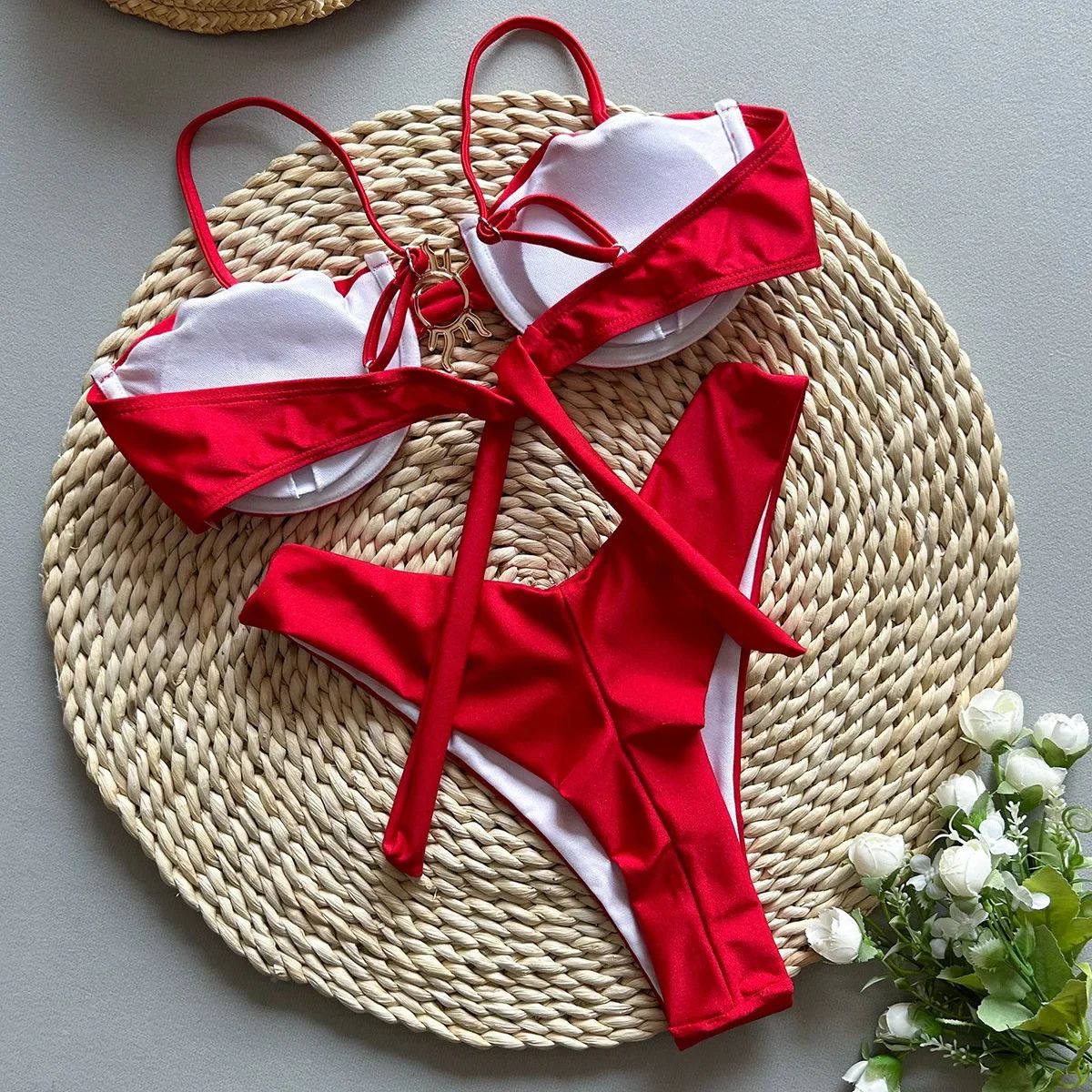 Sexy Metal Sun Push Up Underwire Micro Bikini Set for Women