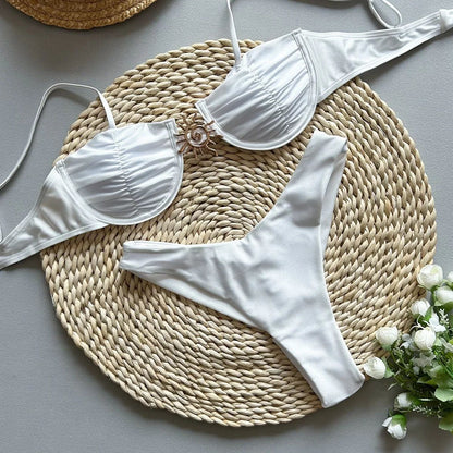 Sexy Metal Sun Push Up Underwire Micro Bikini Set for Women