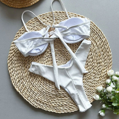 Sexy Metal Sun Push Up Underwire Micro Bikini Set for Women