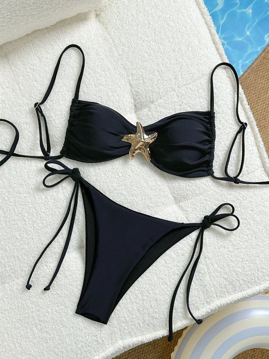 Womens Metal Starfish Bikini Set Tie-Side 2-Piece Swimsuit
