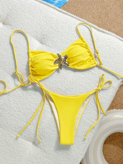 Womens Metal Starfish Bikini Set Tie-Side 2-Piece Swimsuit