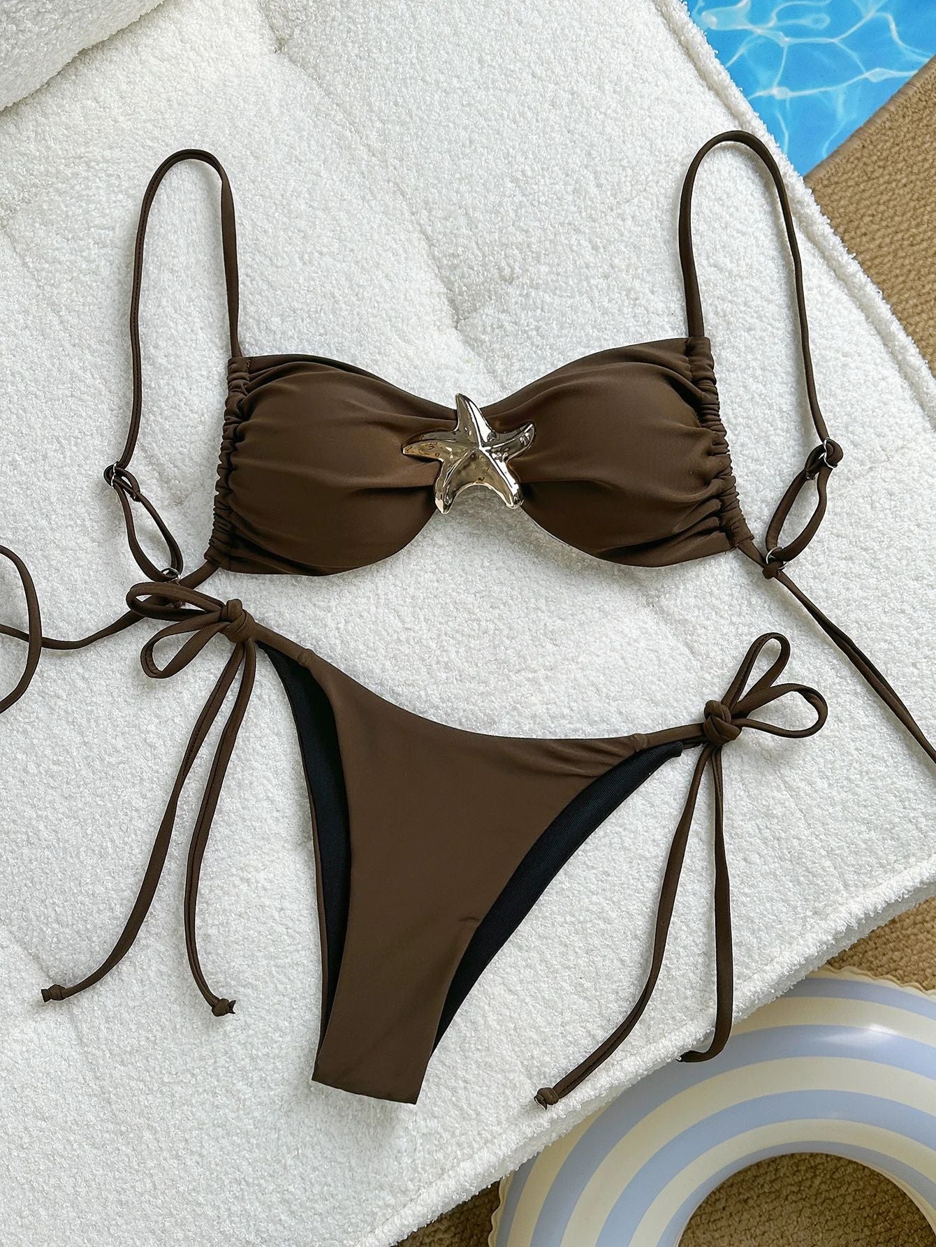 Womens Metal Starfish Bikini Set Tie-Side 2-Piece Swimsuit