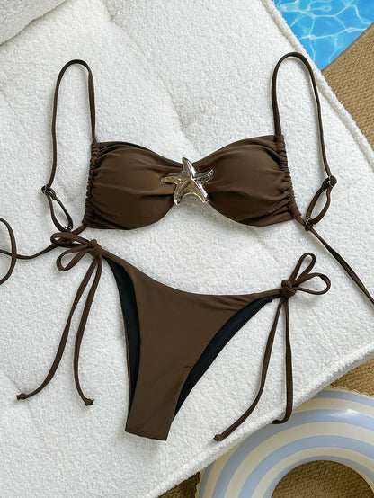 Womens Metal Starfish Bikini Set Tie-Side 2-Piece Swimsuit