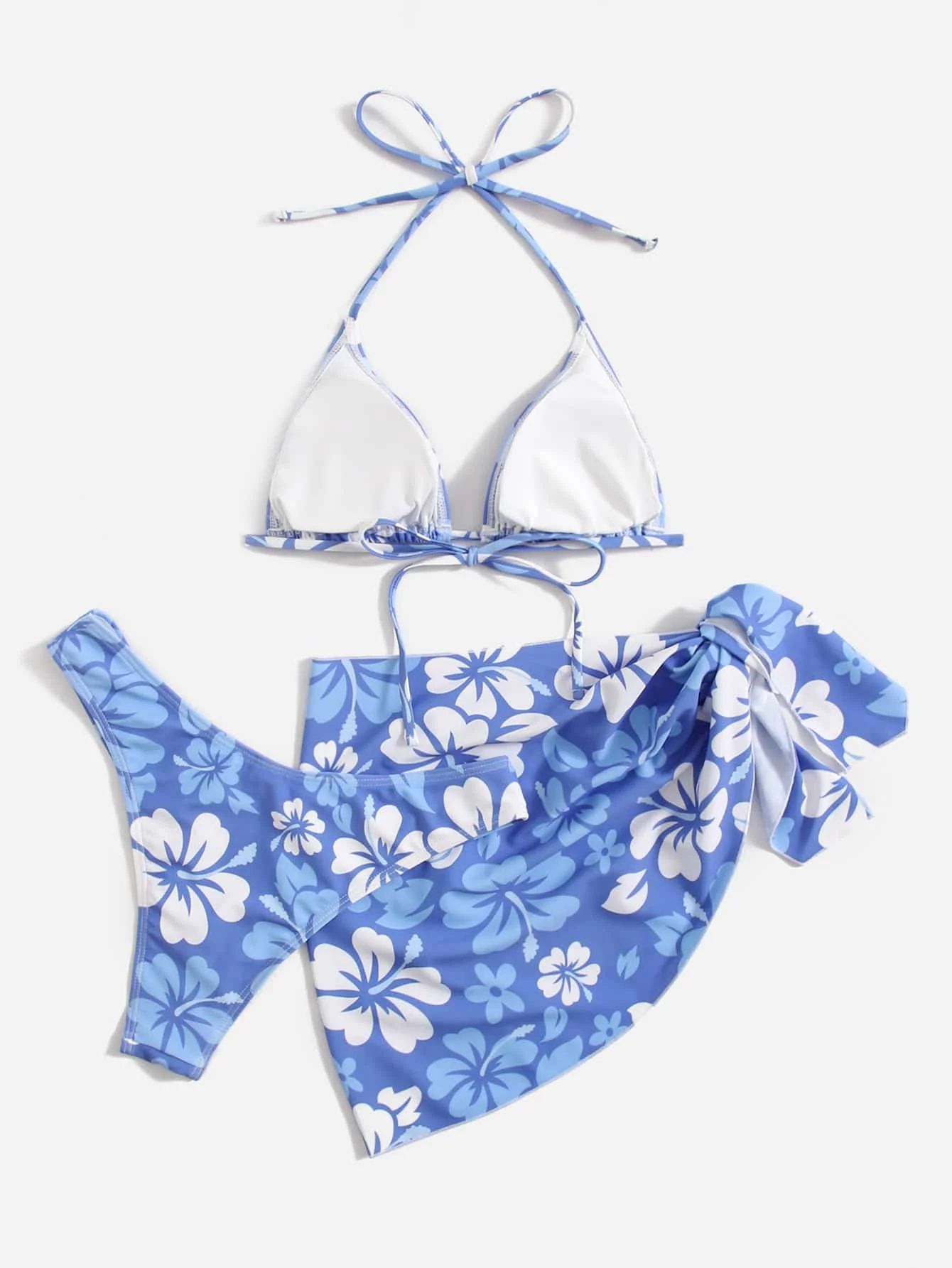 European American Sexy 3-Piece Bikini Set with Swim Skirt Cover-Up