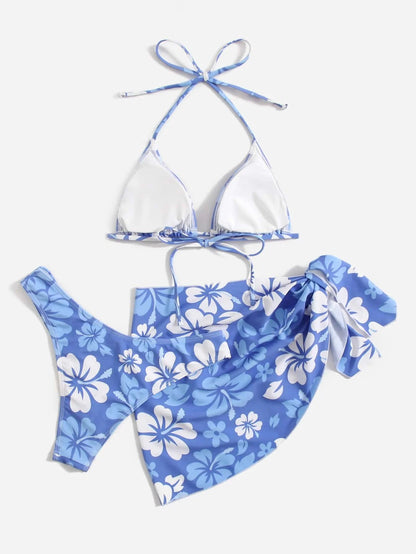 European American Sexy 3-Piece Bikini Set with Swim Skirt Cover-Up