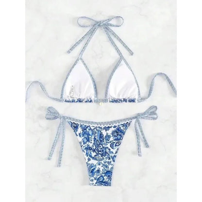 European American Printed Split Bikini Set Sexy Strap Swimsuit